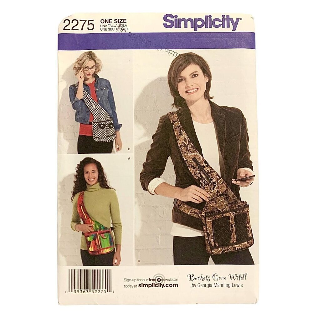 Simplicity 2275 Sewing Pattern Hands-Free Day Bag with Crossbody Strap One Size